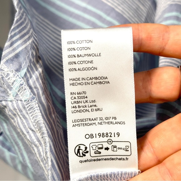 BDG Urban Outfitters Striped Cotton Oversized Open Back Coastal Grandma Shirt M - Picture 12 of 13